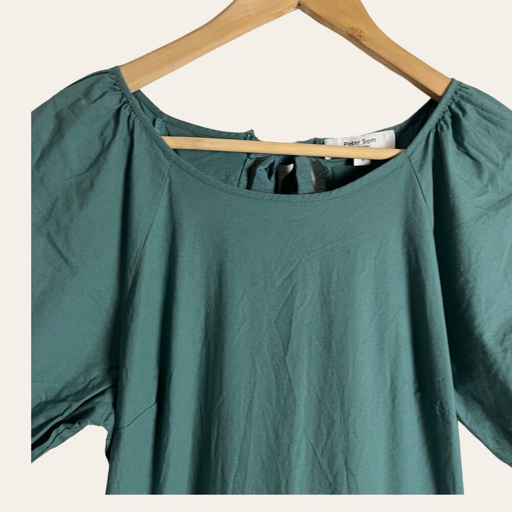 Peter Som Collective Green Puff Sleeve Tiered Tie Back Mini Dress Size 6 - Picture 6 of 15